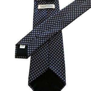 VALENTINO Blue & Purple Small Print Black & Purple 100% Silk Tie, 3.5” wide